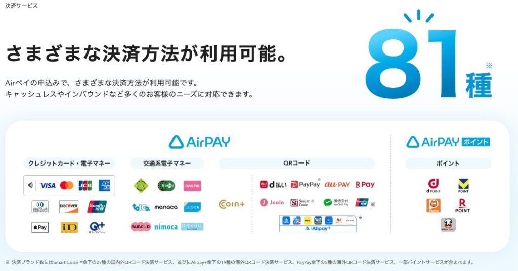 Airペイの決済方法の種類