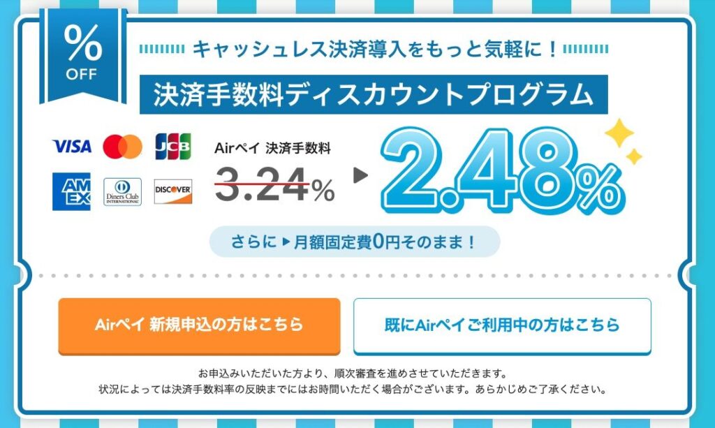 Airペイの決済手数料のディスカウントプログラム