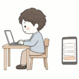ノートPCに向かう人と申込フォーム（年収とクレジットカードの記事）